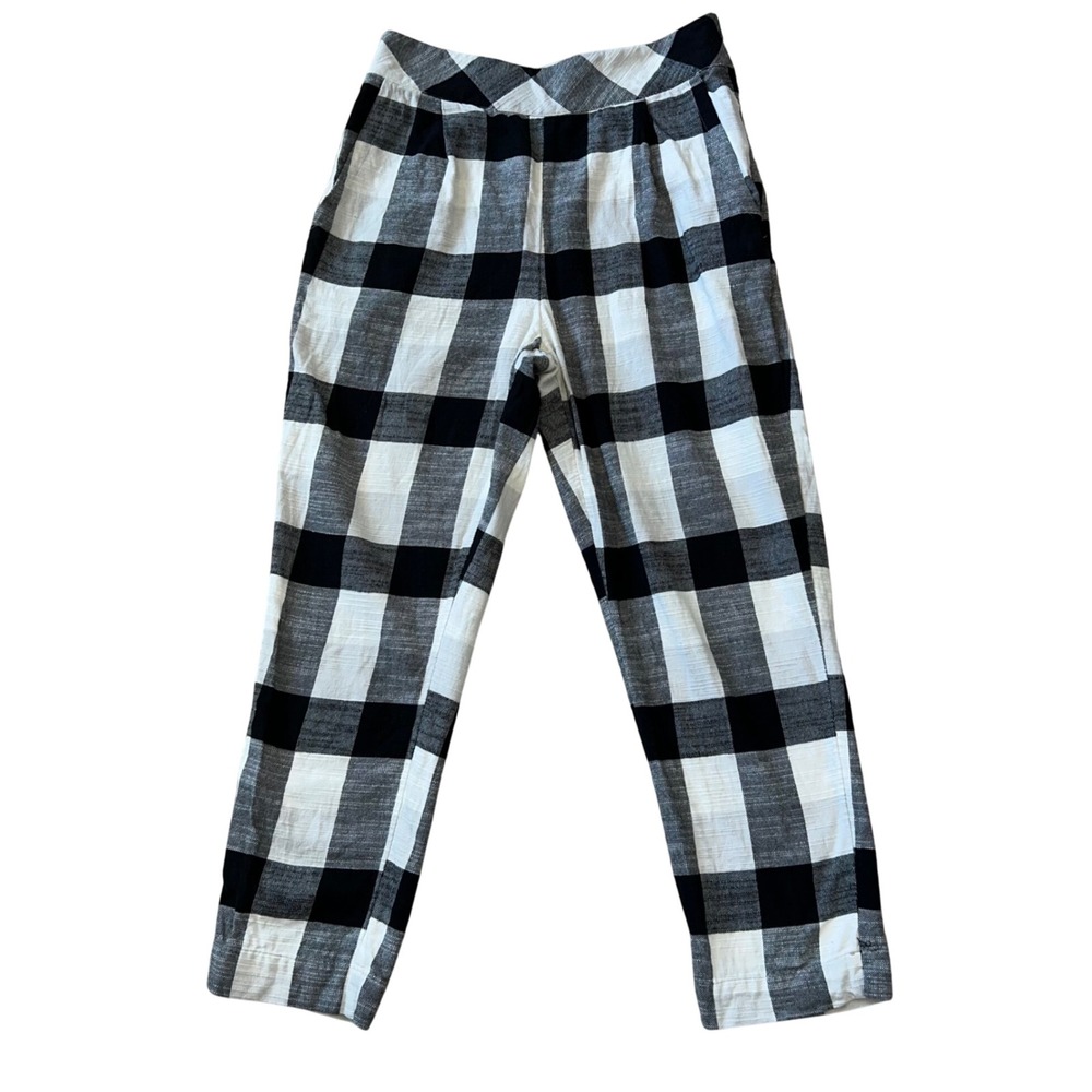 Free People Checkered Woven Textured Ankle‎ Pants Size Small Black Ivory